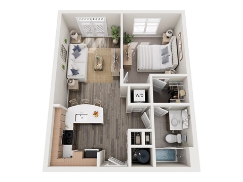 Floor plan for 1 bed, 1 bath, 750 sqft